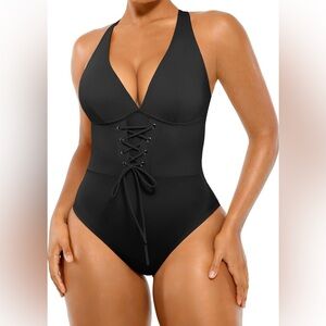 SHAPELLX,XL,One Piece Swimsuit Tummy Control PushUp Slimming Built-in Bra V neck